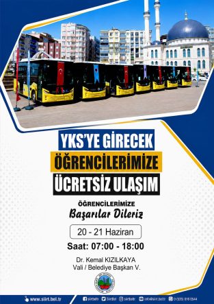 SİİRT BELEDİYESİNDEN YKS’YE GİRECEK ÖĞRENCİLERE ÜCRETSİZ ULAŞIM DESTEĞİ